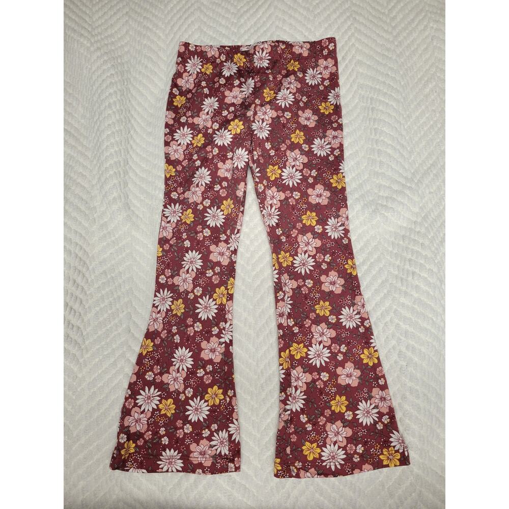 Girls Between Red All Over 70's Floral Print Flare-Leg Leggings Size 6
